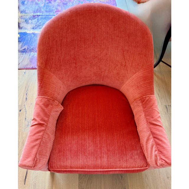 Custom Ethan Allen Coral Velvet Barrel Lounge Chair With Nailhead Trim For Sale In Washington DC - Image 6 of 10