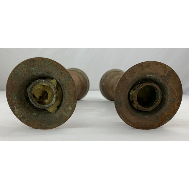 Antique French Brass Altar Candlestick Holders, Set of 2 For Sale - Image 10 of 11