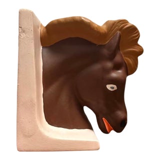 Vintage Ceramic Horse Head Bookend, Mid-Century Modern Equestrian Sculpture For Sale