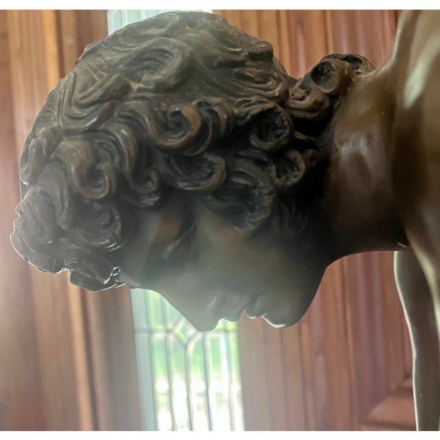 Vintage Grand Scale Patinated Bronze "Cupid Playing With a Butterfly" After Injalbert 1890 For Sale - Image 16 of 18