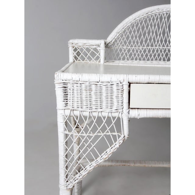White Vintage American White Wicker Desk With Drawer For Sale - Image 8 of 18