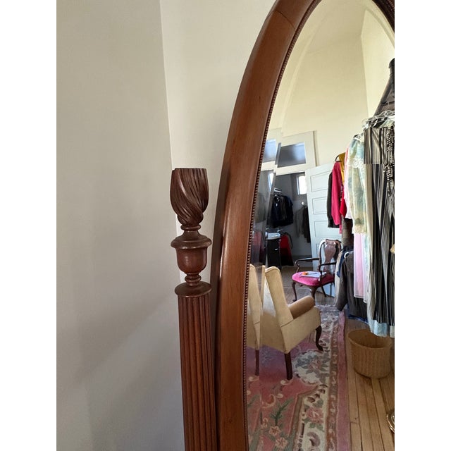 1930s Large Carved Mahogany Cheval Mirror / Floor Mirror For Sale - Image 5 of 8