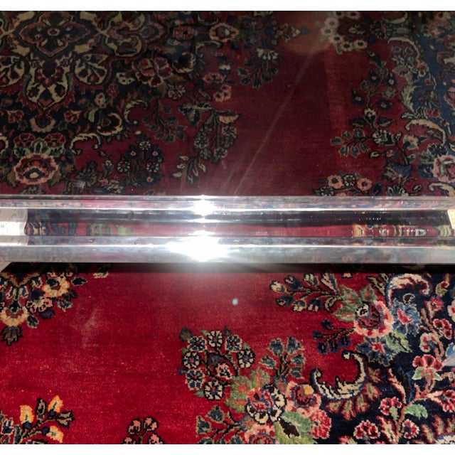Transparent 1980s Attributed to Charles Hollis Jones Square Lucite Coffee Table With Glass Top For Sale - Image 8 of 9