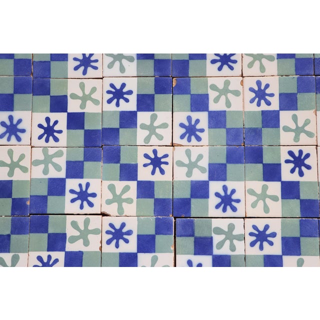 1900s Set of Sixty Antique Tiles, Green, Dark Blue and White, Portuguese For Sale - Image 14 of 18