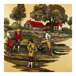 Designer Ronald Redding York Textiles Brown Green Purple Red Yellow Country Club Golfing Toile Fabric Sample