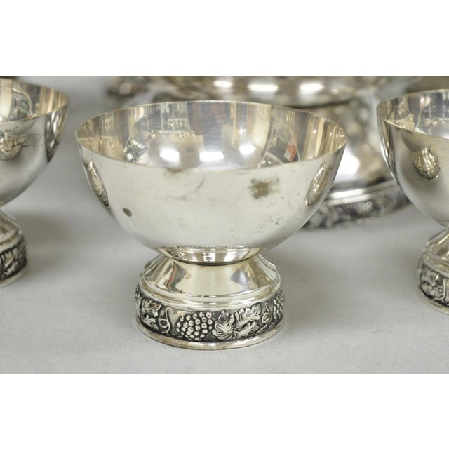 Mid 20th Century Vintage Victorian Silver Plated Footed Twin Handle Punch Bowl Set W/ 12 Cups For Sale - Image 5 of 18