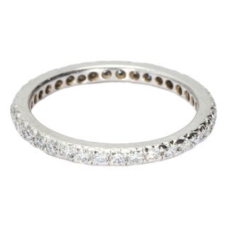 Slim White Gold Eternity Band Ring With Round White Diamonds, Size 6.25 For Sale