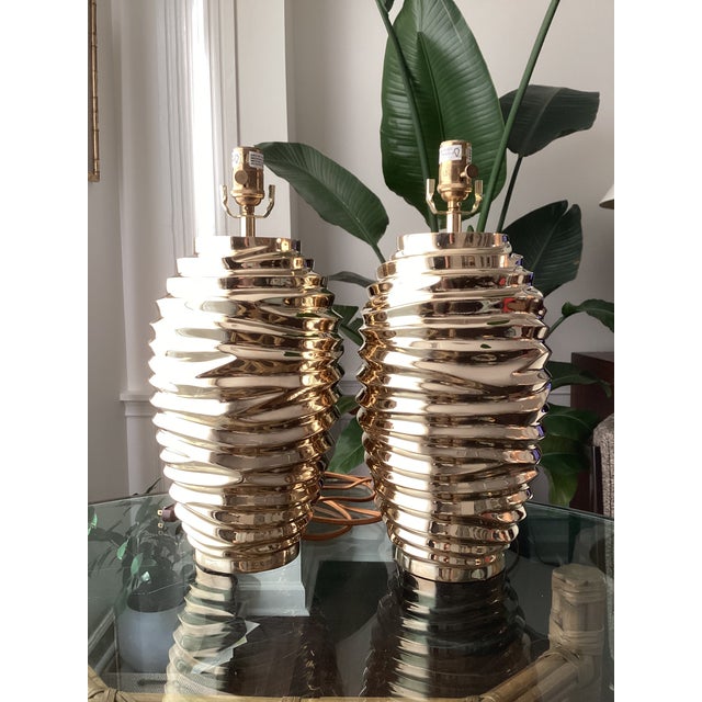 Metal Vaughan "Bologna" Unlaquered Brass Table Lamps restored - a Pair For Sale - Image 7 of 9