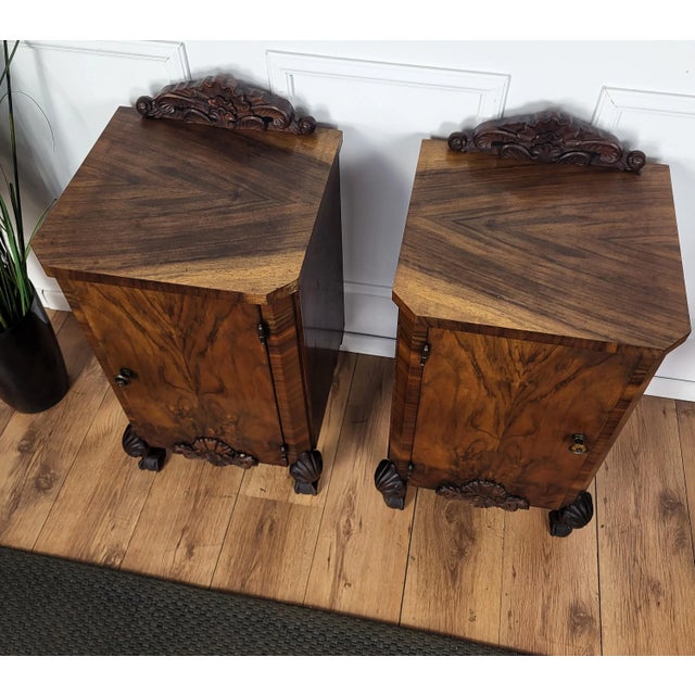 Metal Italian Art Deco Nightstands in Burl Walnut, 1940s, Set of 2 For Sale - Image 7 of 10