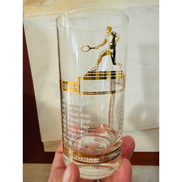 Vintage 1950s Sport Kings Gold Highball Glasses Set of 5 Collectible Sports Barware For Sale - Image 4 of 10