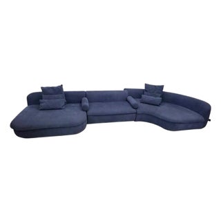 Three Piece "Piaf" Sectional Sofa Made in Italy by Baxter, Dark Blue Leather For Sale