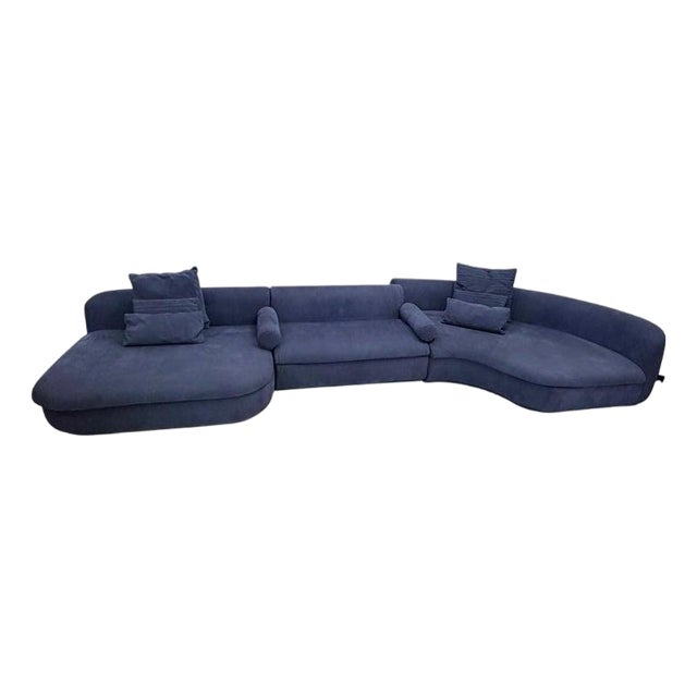 Three Piece "Piaf" Sectional Sofa Made in Italy by Baxter, Dark Blue Leather For Sale