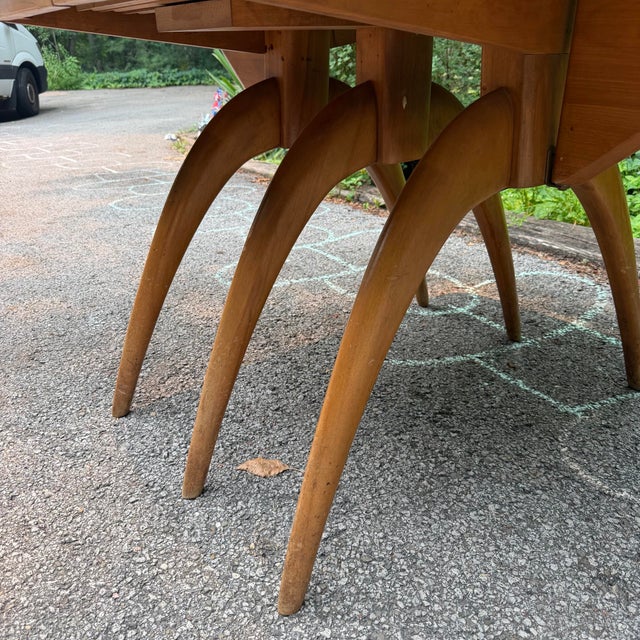 Champagne Mid Century Modern Attributed Heywood Wakefield “Wishbone” Drop-Leaf Dining Table For Sale - Image 8 of 8