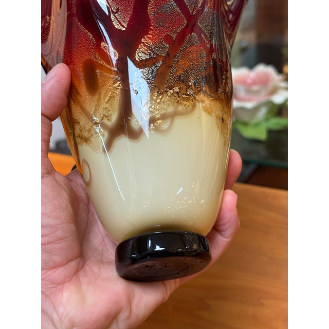 2000 - 2009 Micheal Nourot Red Satin Series Art Glass Vase For Sale - Image 5 of 12