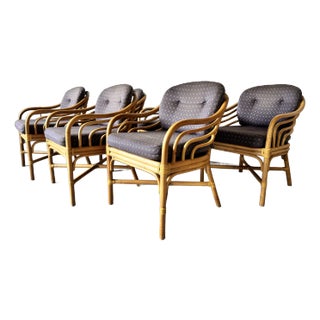 Brown Jordan Coastal Bent Rattan and Leather Wrap Dining Chairs – Set of 6 For Sale