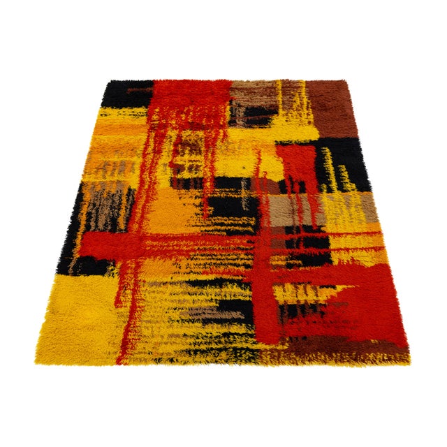 Yellow Mid-Century Modern Abstract Danish Rya Area Wool Rug in Warm Ochre For Sale - Image 8 of 12