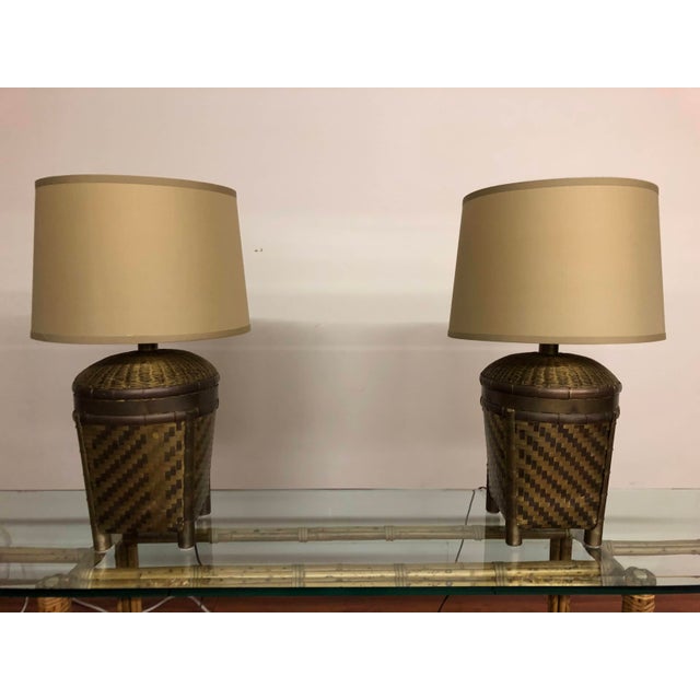 Chapman Lamps With Basket Weave Metal Bases Chairish