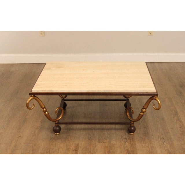 Metal 1990s LaBarge Italian Style Travertine Top Coffee Table For Sale - Image 7 of 13