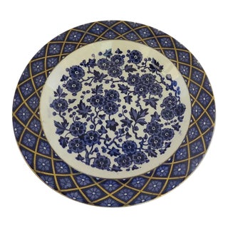 English Hawthorn Deep Dish Blue and White Gilt Highlights Ridgeway Staffordshire Potters c 1880 For Sale
