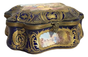 1860s Sévres French Rococo Blue Gilt Porcelain Jewellery Box