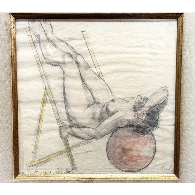 Illustration 1930s Odilon Roche, Nu a La Chaise Watercolor Sketch, Framed For Sale - Image 3 of 8