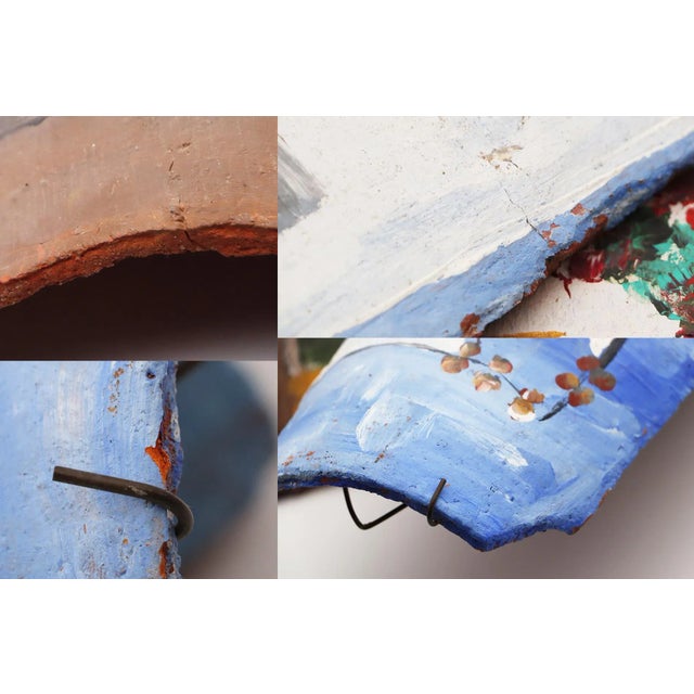 1950s Set of Two Rustic Painted Roof Tiles Depicting a Windmill and a House, Portuguese For Sale - Image 10 of 12