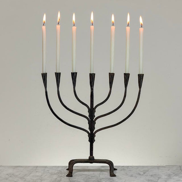 Metal Mid-Century French Brutalist Hand-Forged Iron Seven-Light Candelabrum For Sale - Image 7 of 18