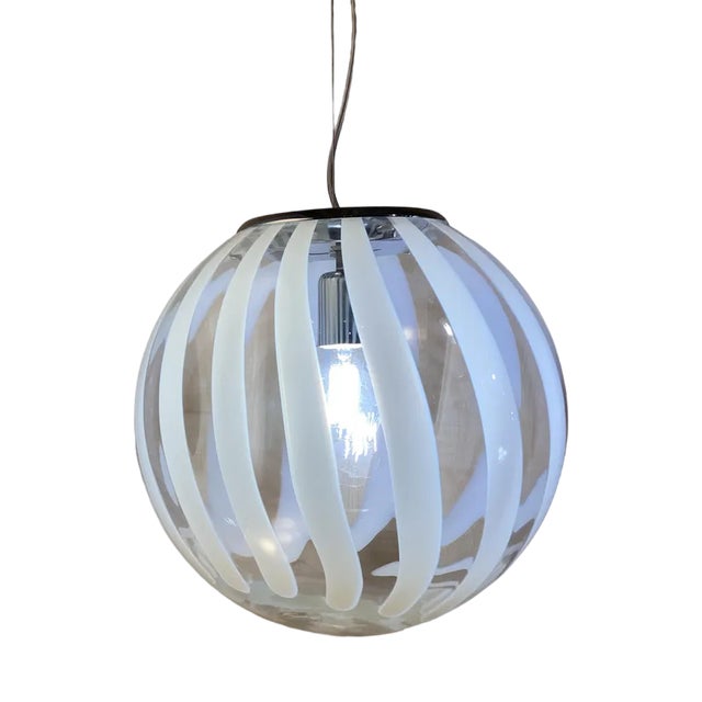 Transparent White Sphere Pendant in Murano Glass from Simoeng For Sale