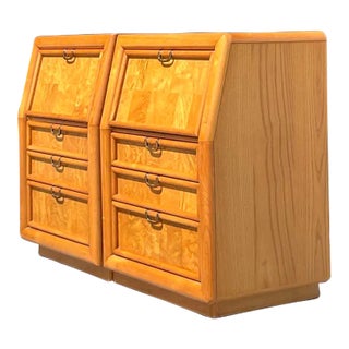 Late 20th Century Vintage Boho Broyhill Burl Wood Nightstands - a Pair For Sale