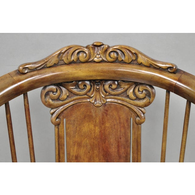 Late 19th Century Antique American Victorian Carved Walnut Spindle Back Rocker Rocking Chair For Sale - Image 5 of 17