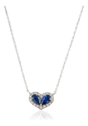 Natural Twin Sapphire and Diamond Heart Necklace in 14k White Gold