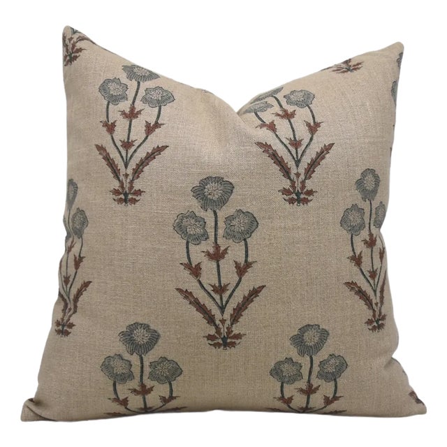 Decorative Cushion Cover 12x20 Inch Handmade Block Print Throw Pillow, Thick Linen- Amitabh For Sale