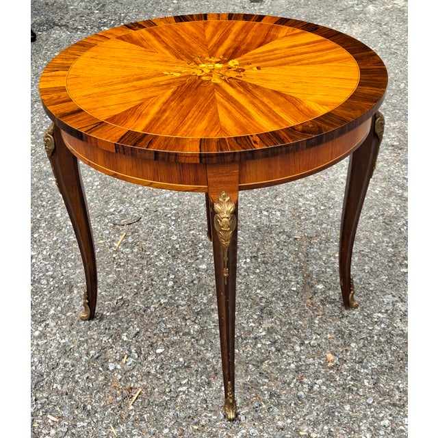 Louis XV Style Gilt Floral Marquetry Tulipwood and Kingwood Gueridon Table For Sale In Washington DC - Image 6 of 10
