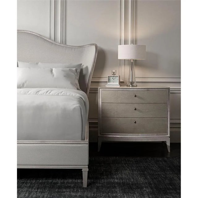 Transitional Style Upholstered King Bed in Silver For Sale - Image 4 of 4