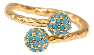 Radiant Duo Turquoise Gold Adjustable Ring, Size 8