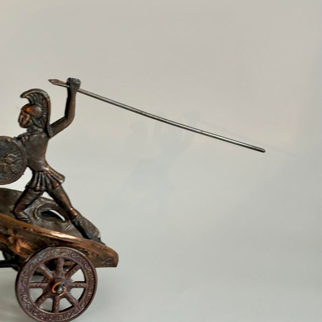 Vintage Bronze Roman Warrior in Chariot Pulled by Two Horses Sculpture For Sale In Miami - Image 6 of 11