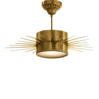 Suzanne Kasler for Visual Comfort Signature Soleil Medium Semi-Flush in Hand-Rubbed Antique Brass with Frosted Glass For Sale