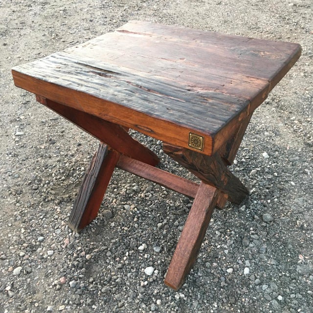 Reclaimed Teak Wood End Table From Antique Vessel For Sale - Image 13 of 13