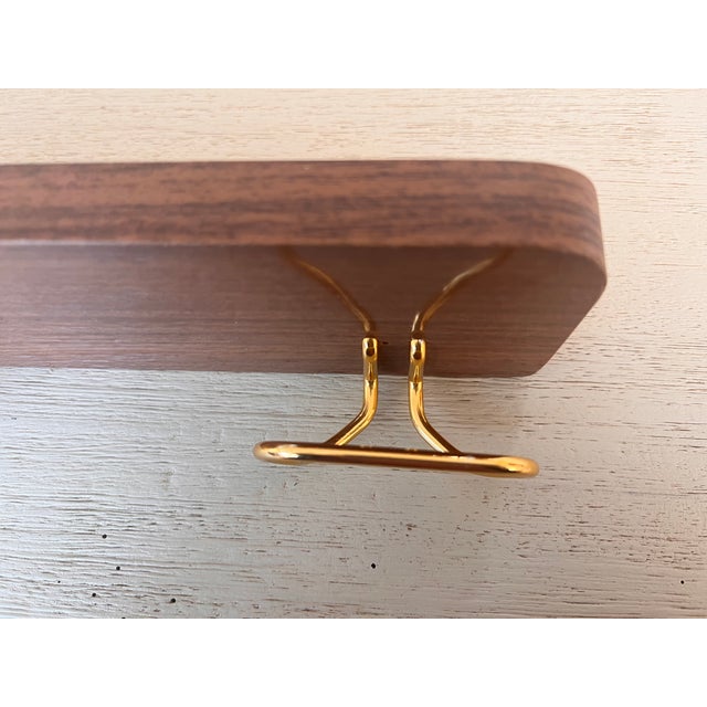 Brass Italian, Mid-Century Modern Wood and Brass Wall Coat Hanger, 1960s For Sale - Image 8 of 10