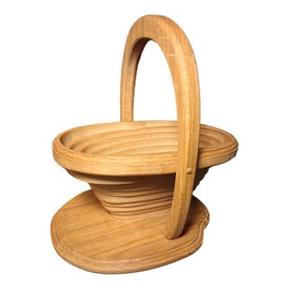 Vintage Solid Oak Collapsible Basket For Sale