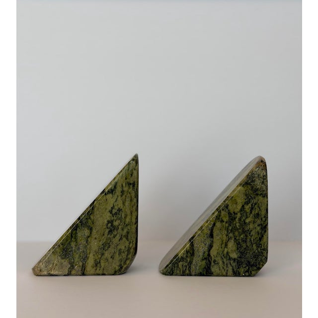 Vintage Sculptural Geometric Connemara Green Marble Bookends - A Pair For Sale In Detroit - Image 6 of 9