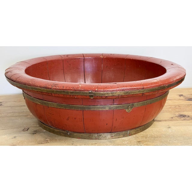 Large 19th C Brass Trimmed Red Barrel Bowl For Sale - Image 11 of 12