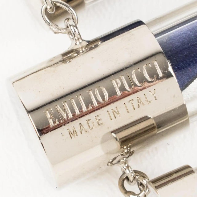 Metal Emilio Pucci Futuristic Silvered Metal and Silk Abstract Geometric Necklace For Sale - Image 7 of 9