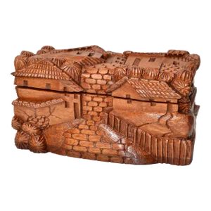 Vintage Handcrafted and Carved Wood Box House Motif, Trinket Box, Keepsake Box