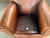 Pair of Leather Club Chairs, French Art Deco-Style, Classic Distressed Brown Leather, "Mustache" Back For Sale - Image 6 of 13