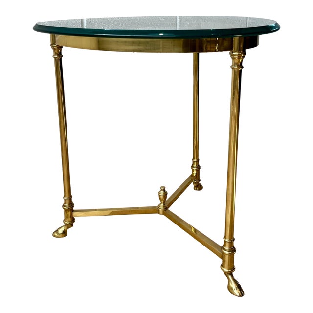 Solid Brass Base Side Table on Hoof Feet Mid Century Italian For Sale