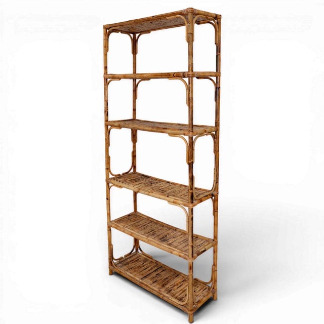 Mid 20th Century Pair Vintage Bamboo & Rattan Shelves For Sale - Image 5 of 6