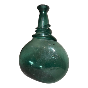 Antique 18th Century Hand Blown Middle Eastern Green Saddle Flask Bottle Jar
