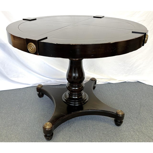 Vintage Neoclassical Style Round Pedestal Table With Brass Medallion Accents For Sale - Image 9 of 17