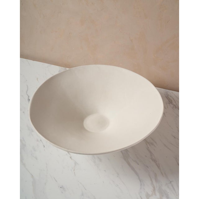 White Large Handcrafted Ceramic Pedestal Bowl by NPage Studio X Lostine in Salt White For Sale - Image 8 of 9